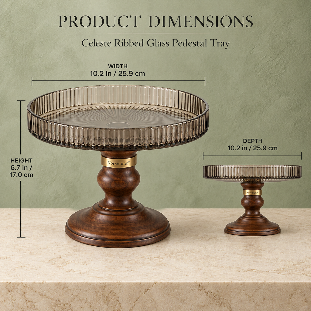 Norvelune Celeste Ribbed Pedestal Tray product dimensions
