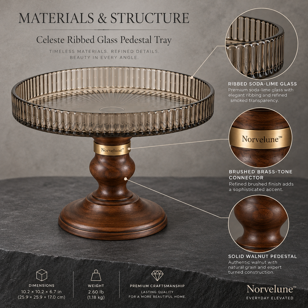 Norvelune Celeste Ribbed Pedestal Tray materials and structure
