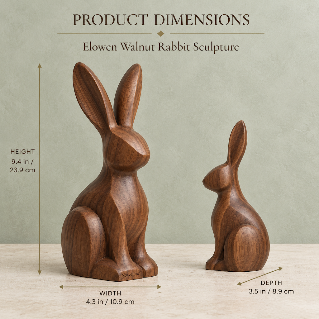 Norvelune Elowen Rabbit Wood Sculpture product dimensions