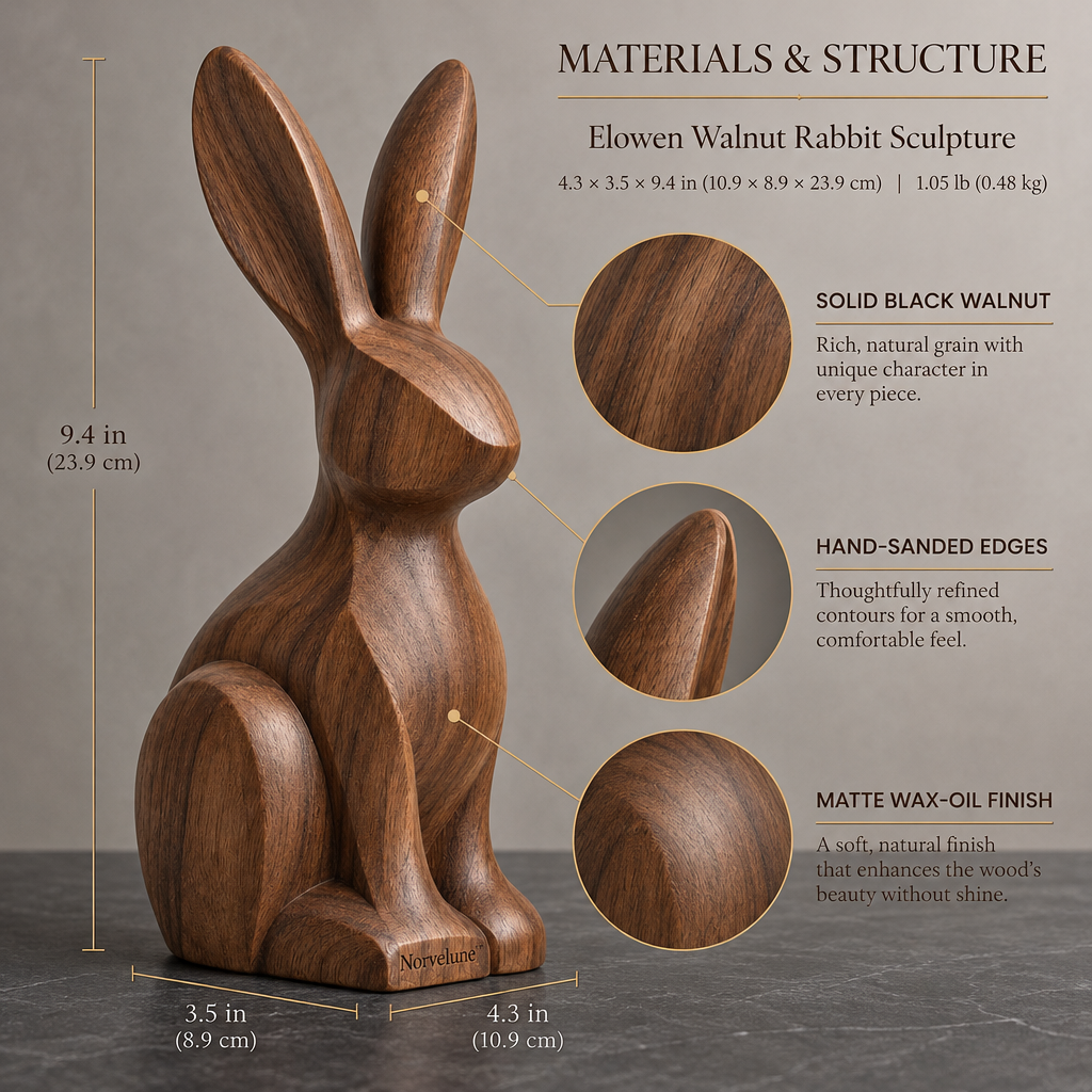 Norvelune Elowen Rabbit Wood Sculpture materials and structure
