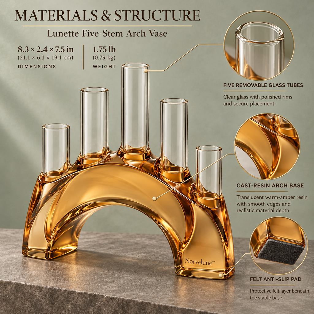 Norvelune Lunette Five-Stem Art Vase materials and structure