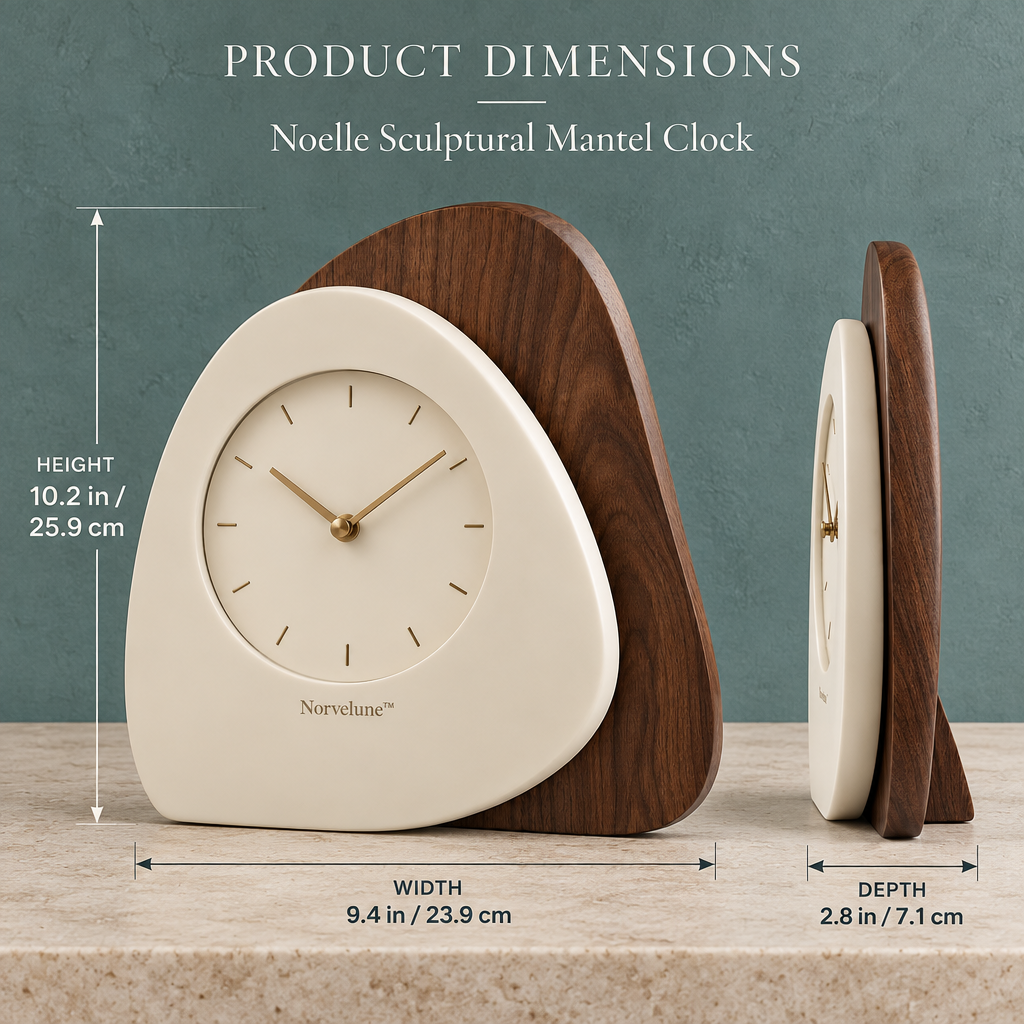 Norvelune Noelle Sculptural Mantel Clock product dimensions