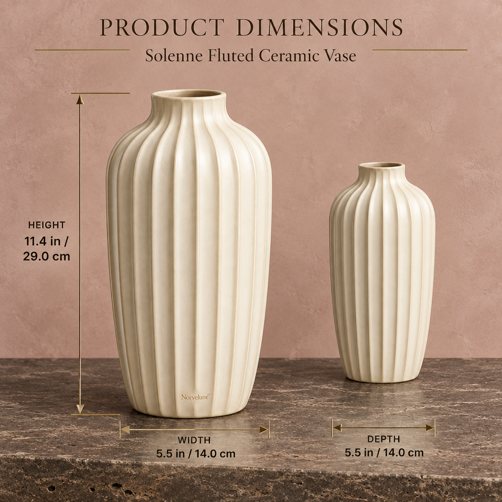 Norvelune Solenne Fluted Ceramic Vase product dimensions