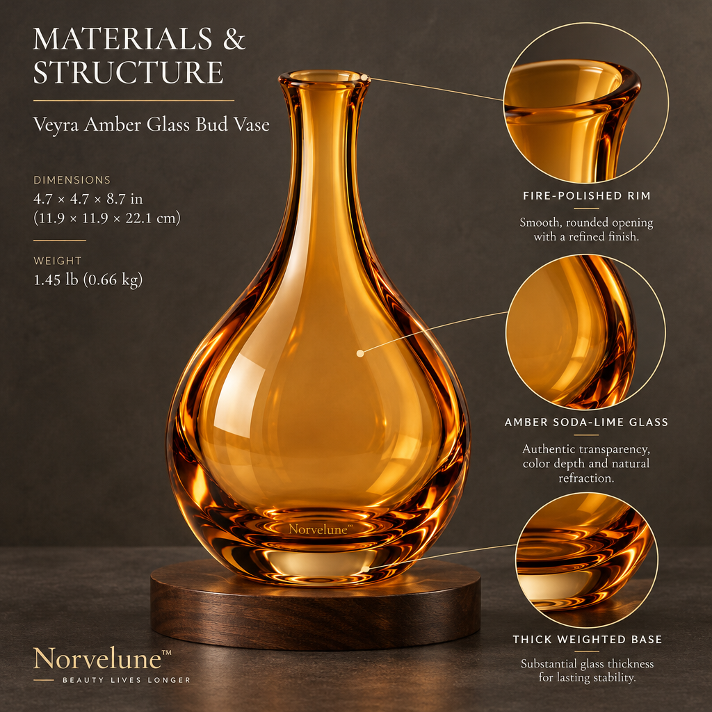 Norvelune Veyra Amber Bud Vase materials and structure